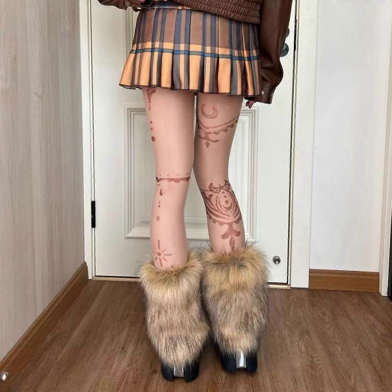 Brown Faux Fur Leg Warmers Boot Covers Goth Solid Leg Socks Punk Jk Knee-length Hiphop Hot-girl Fashion Warm Socks Women  40