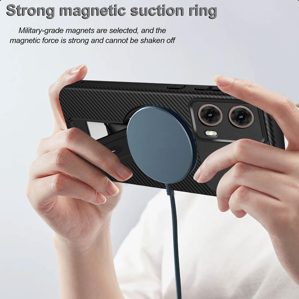 Чехол для Motorola Moto G85 5G с текстурой углеродного волокна, ПК+ТПУ, чехол для телефона с подставкой