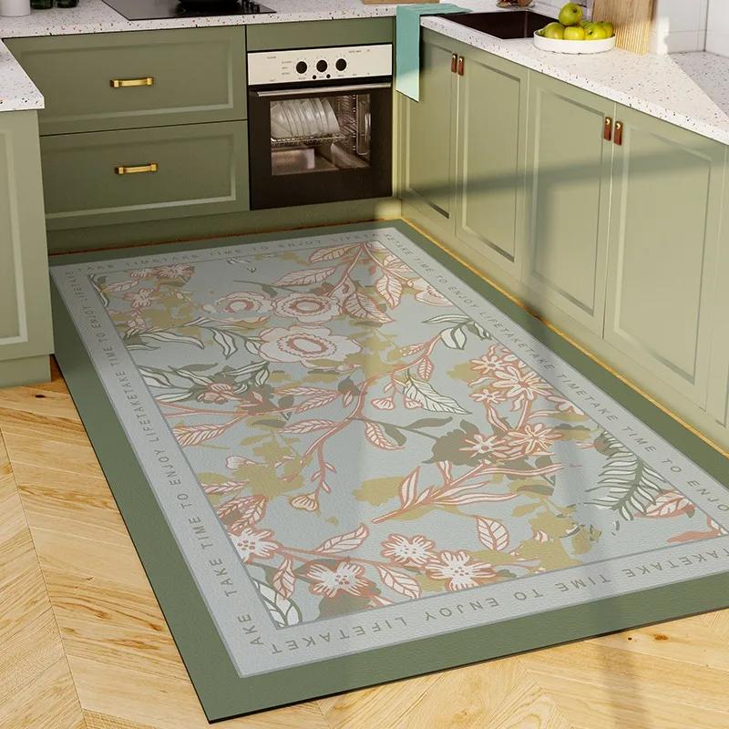 Коврик для кухни, виниловый ковер, ПВХ, водонепроницаемый кожаный коврик, большой розовый цветок, цветочный пасторальный стиль, ковры для украшения дома