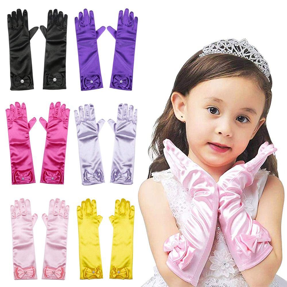 Satin Sequins Stage Gloves Children Long Gloves Full Finger Mittens Princess Skirt Accessories