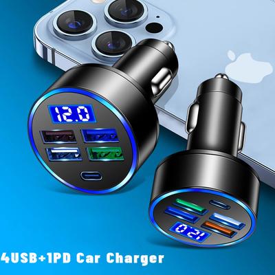 Автомобильное зарядное устройство 4 Usb C для Iphone Xiaomi Type C Pd, зарядное устройство для мобильного телефона, цифровой дисплей, мини-адаптер для быстрой зарядки, автомобильное зарядное устройство Pd