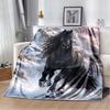 Black Horse with Autumn Maple Leaves and Flowers Flannel Throw Blanket, Horse Portrait Soft Blanket for Sofa Bed Home Decor