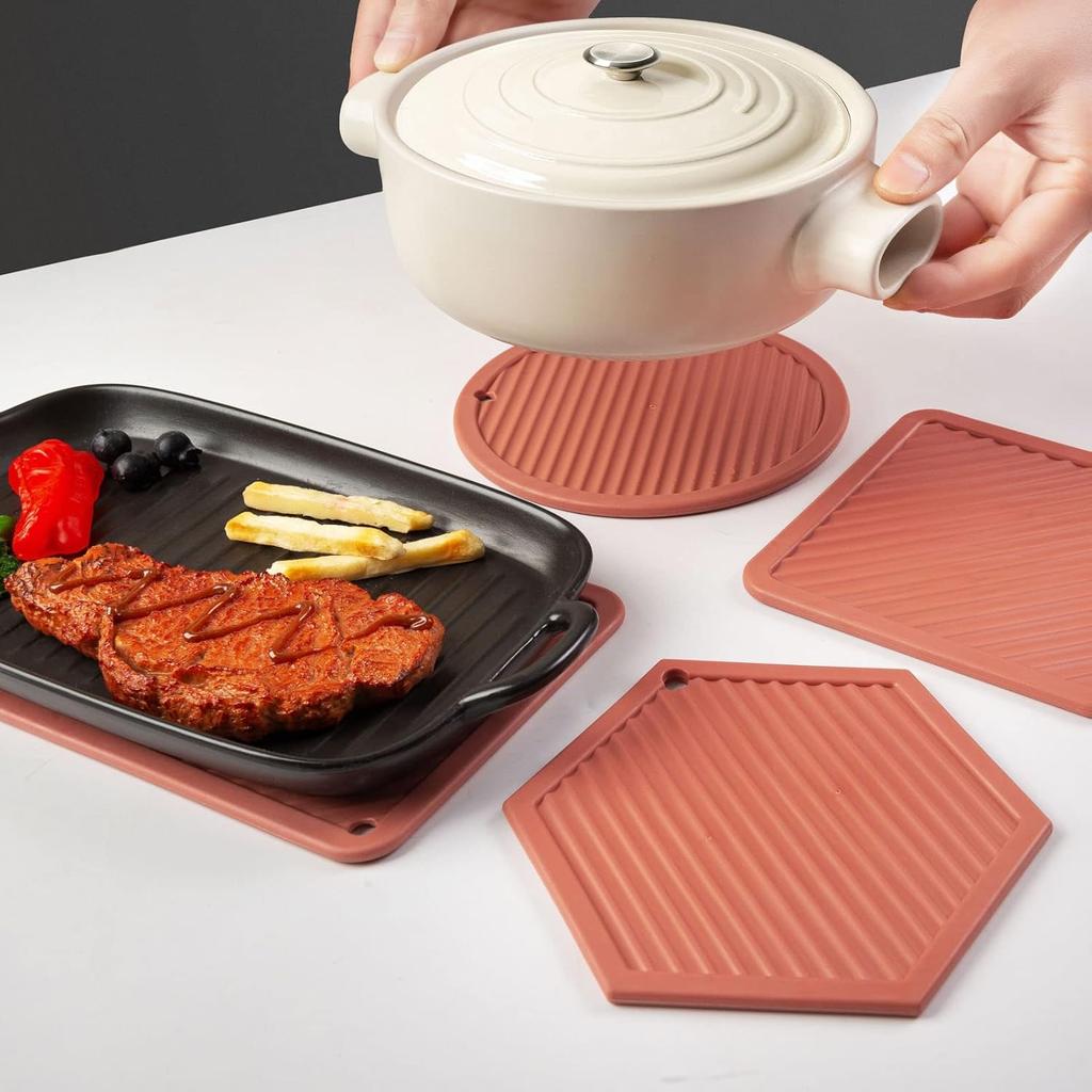 Large Silicone Coasters & Silicone Trivet Mats Kitchen Hot Pads Pot/Pan Mat ,Set of 4 Big Coasters for Drinks,for Outdoor Table,Hot Dishes, Pots,