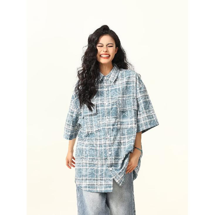 Клетчатая ретро-рубашка, мужская летняя одежда, стиль Гонконга, студенческий свободный и нишевый дизайн, забавный новый мужской топ для ношения на открытом воздухе