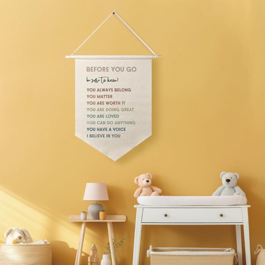 Qpenm Mental Health Sign Hanging Wall Canvas Banner, Boho Motivational Hanging Pennant Flag Prints, Positive Quote Home Wall Decor, Office