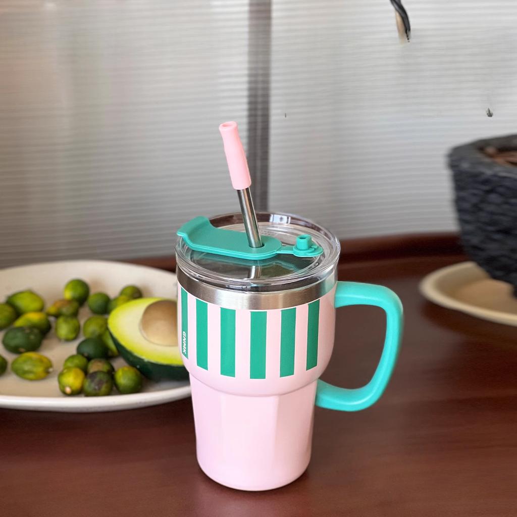 Новая термокружка Ins с трубочкой для всасывания для девочек, высокий уровень внешнего вида, большая емкость для воды, офисная кофейная кружка из нержавеющей стали