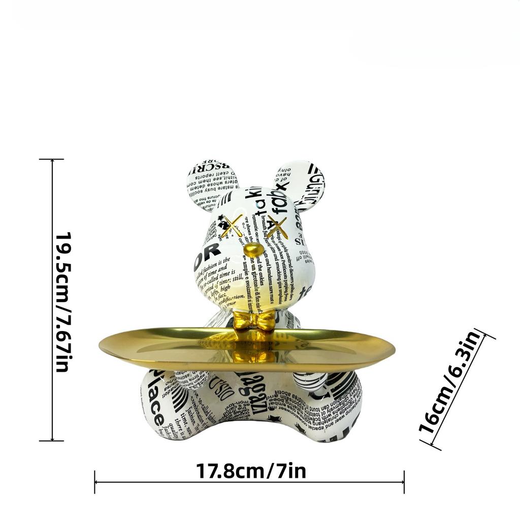 Trendy Colorful Graffiti Bear Abstract Resin Storage Statue Cute Doodle Animal Organizer Desk Holder for Home Office Ornaments