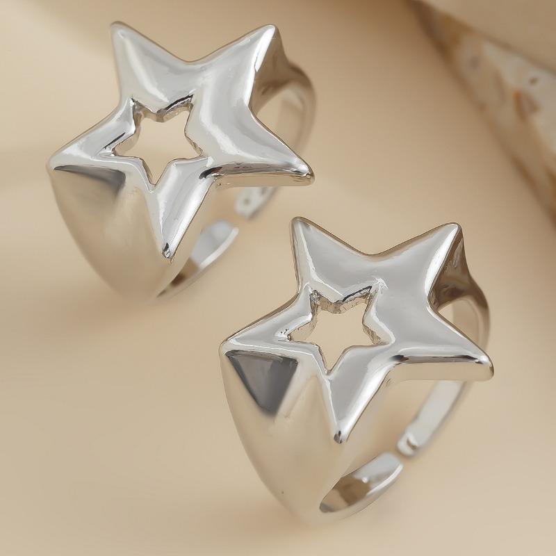 2024 Модные простые полые металлические кольца со звездами для женщин OL женские золотые серебряные модные открытые кольца ювелирные аксессуары