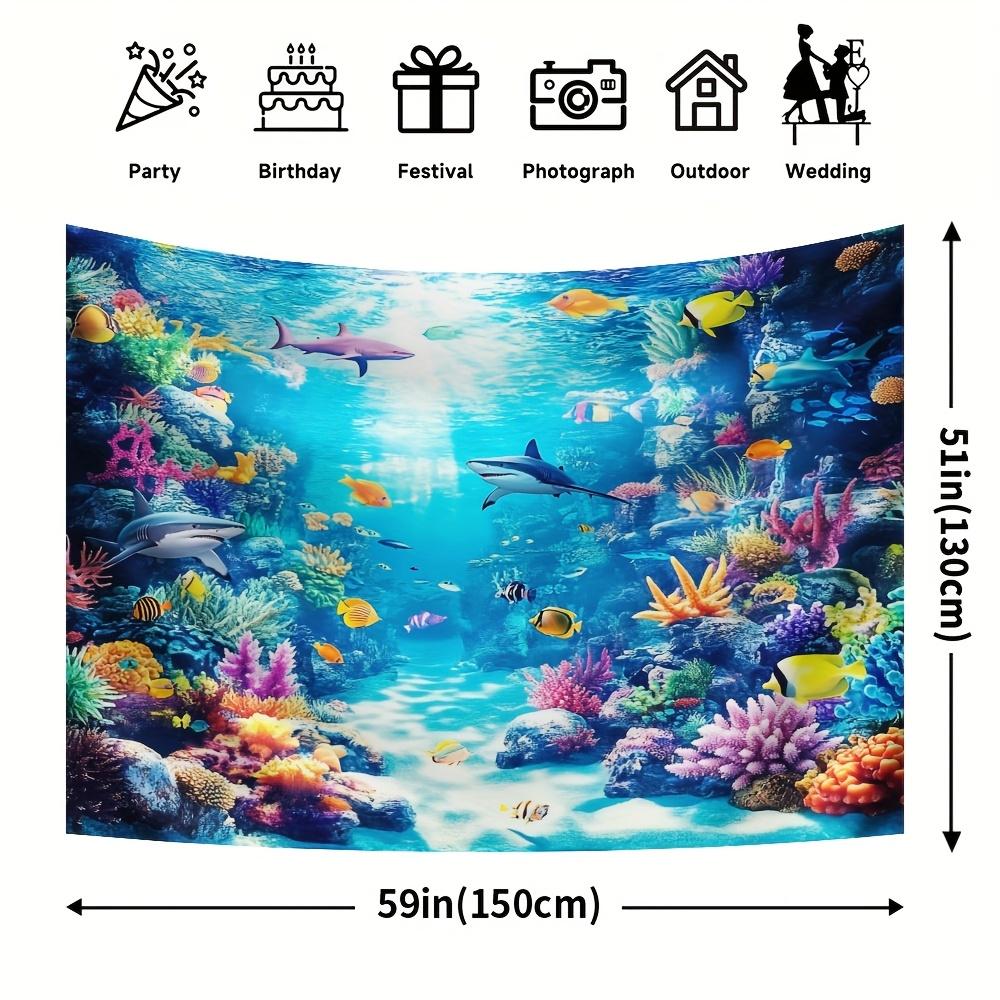 One vivid underwater world fabric - 2D printed on a flat surface, featuring colorful coral reefs and marine life scenes