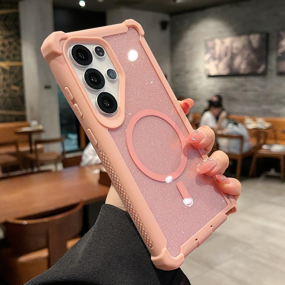 Bling Glitter For Magsafe Wireless Charging Case for Samsung Galaxy S25 S26 Ultra S25 Plus Heavy Duty Shockproof Clear PC Case