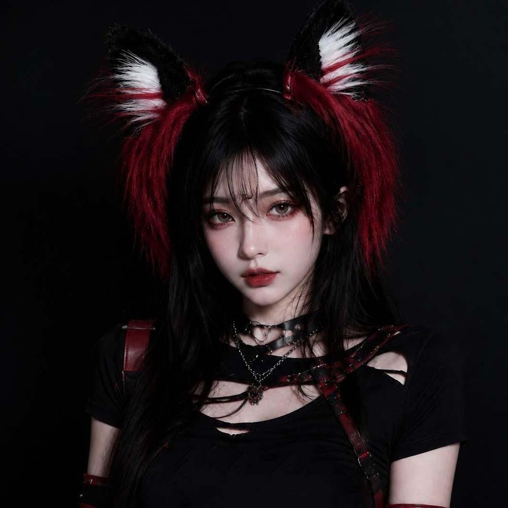 Soft Plush Faux Fur Headwear Red Black Halloween Hair Hoop Wolf Ears Headband  Club Events