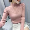Autumn and Winter Nail Bead Half High Neck Base Sweater for Women Slim Fit Knitted Sweater Long Sleeved Top