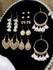 Boho Ethnic Dangle/Round Earrings For Women Vintage Tassels Fashion Earrings Sets Pendientes Earring Unusual Pendant Zircon Fem