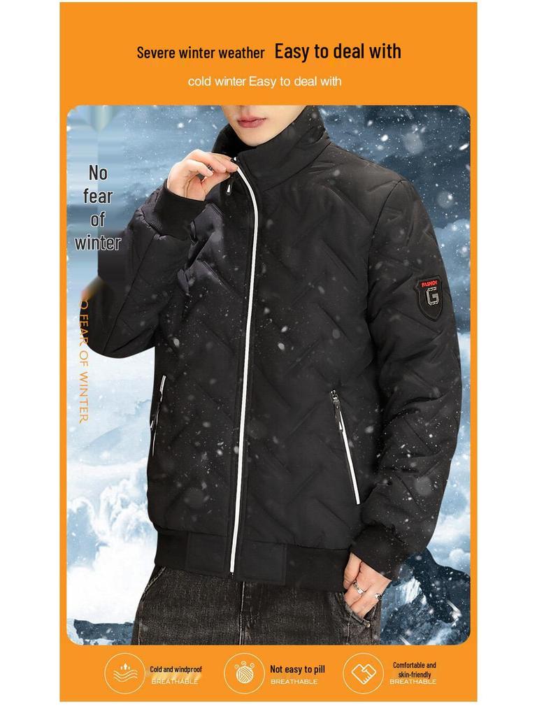 Мужская осенне-зимняя хлопковая куртка в корейском стиле с легким пухом и воротником-стойкой