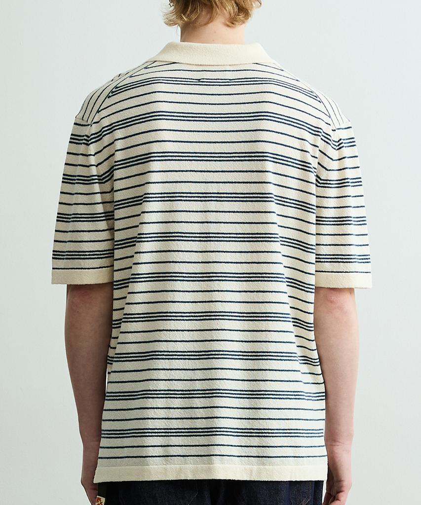 ONNHANS Striped Open Collar Short Sleeve Knit_Ivory