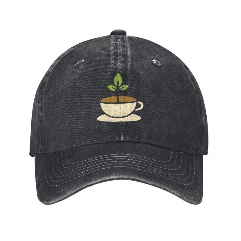 Coffee Plant Embroidered Washed Cotton Baseball Cap with Vintage Design and Soft Comfortable Fit for Everyday Wear