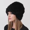 Вязаная шапка из кролика с натуральным мехом для тепла зимой