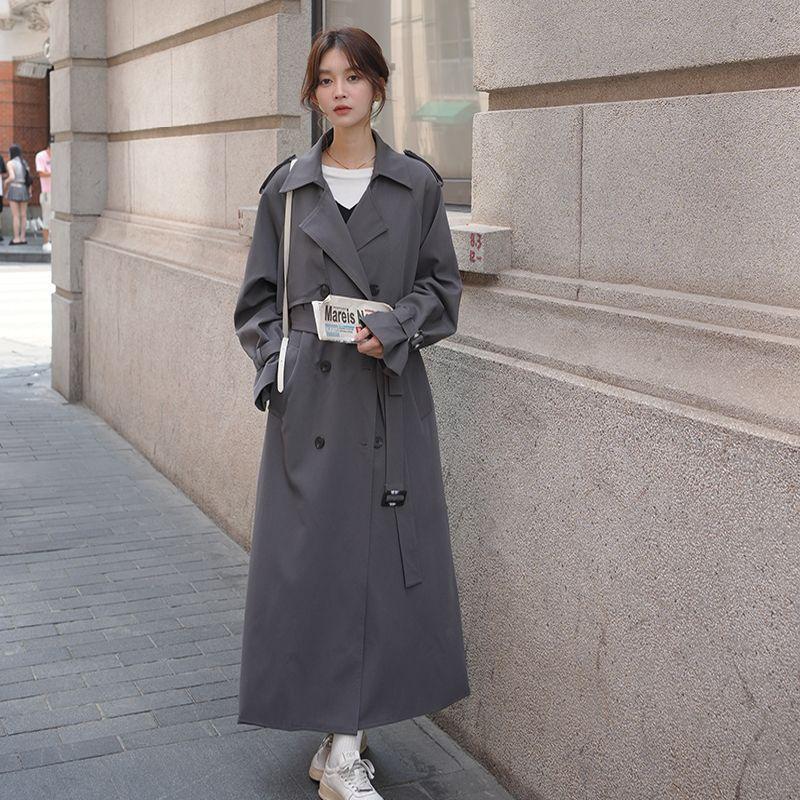 Женский высокий удлиненный серый тренч, весна-осень 2025 новый стиль, повседневная верхняя одежда до щиколотки