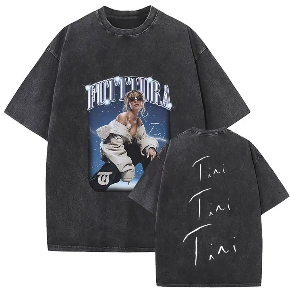 Retro Washed Tini Stoessel Futtura Album  Graphic T Shirts Men Women Hip Hop Gothic Fashion Short Sleeve Tshirts Streetwear