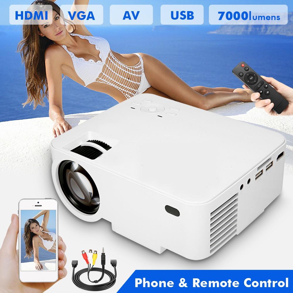 Full HD 1080P LED Projector 176'' Display Supported Portable 7000 Lumens Multimedia LCD Lamp Life Compatible with TV
