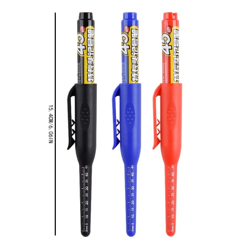 Construction Marker Pen - Long Tip Deep Hole Marker | 3x Waterproof Marking Tool | Precision Fine Point Marker for Wood, Metal, and Plastic | Carpente