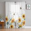 Idyllic Eucalyptus Sunflower Flower Tulle Curtains for Living Room Sheer Curtain for Bedroom Christmas Blinds Voile Curtains