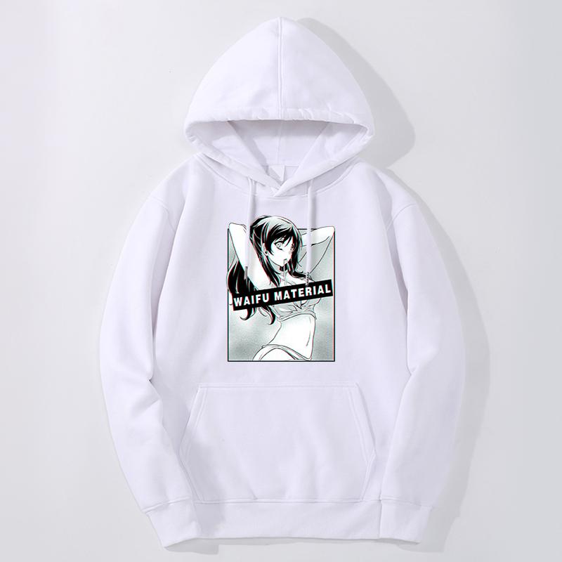 Waifu Material Print Cool Unisexs Hentai Anime Hoodies Sweatshirt Anime Girl Oversize Moletom Fashion New Oversize Tracksuit Hoody