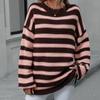 IHUASU Women's Autumn and Winter Striped Knit Large Size Knit O-Neck Pullover Sweater