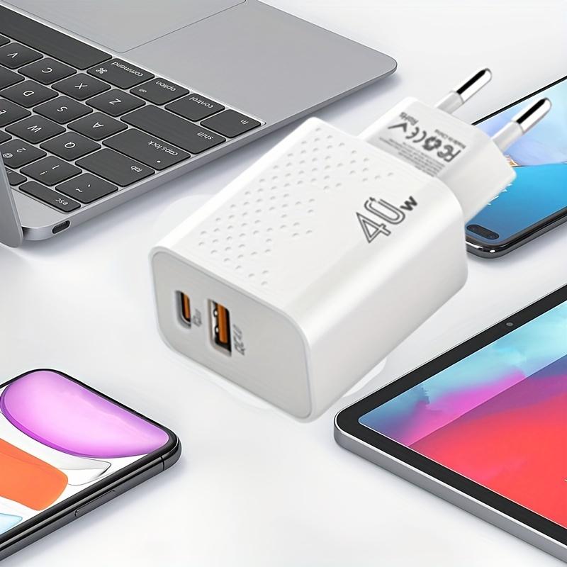 [ЕС] Двойное зарядное устройство USB C 40 Вт для быстрой настенной зарядки, сетевой адаптер Type C, вилка Qc4.0, с кабелем Type C длиной 100,58 см для iPhone 16 1514 13 12 Pro Max для iPad Airpod