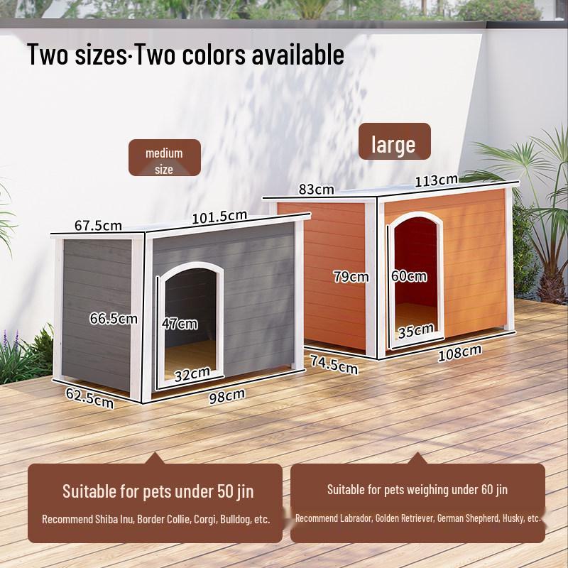 Solid Wood Dog House Villa: Rainproof Outdoor Kennel for Small to Medium Dogs, All-Season Dog Den