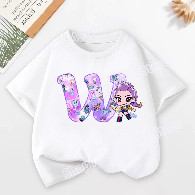 K-pop Охотники на демонов Детская футболка с коротким рукавом Мультяшный принт Руми Мира Зои от A до Z Хлопковые топы Каваи Летние повседневные футболки Детские подарки