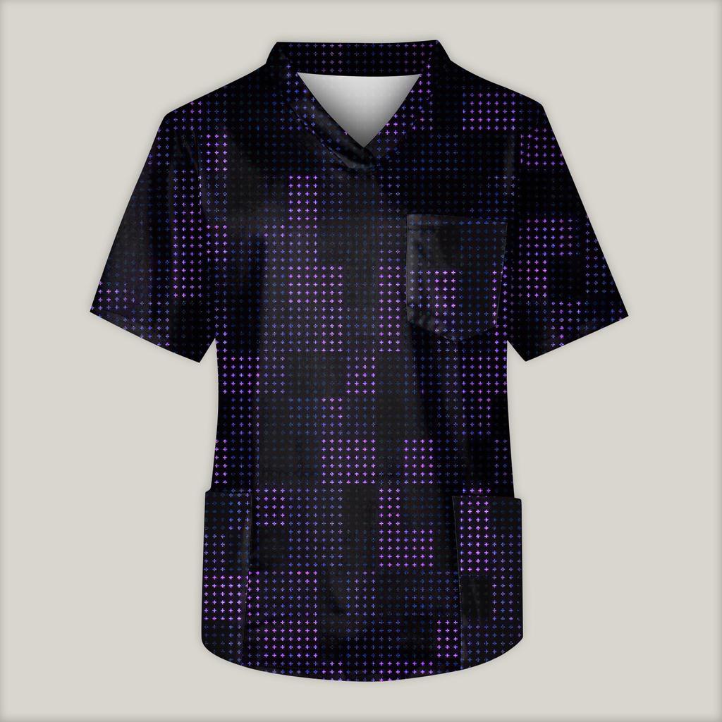 Мужская рабочая блузка с короткими рукавами и v-образным вырезом с принтом, топ с нагрудным карманом