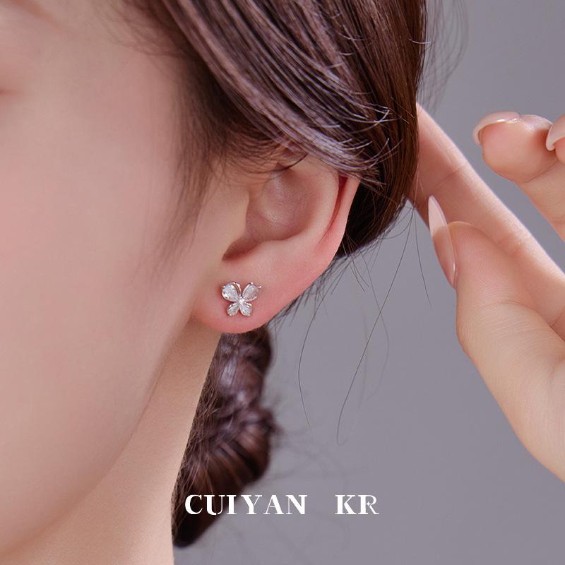 Серьги-гвоздики Cui Yan из стерлингового серебра S925 в корейском стиле с цирконами в виде бабочек для женщин – Милая повседневная мода.
