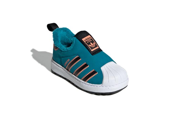 adidas Оригинальные SUPERSTAR Канвас Удобные Термо Низкие Детские Туфли Синий Черный Белый Младенцы и Малыши EE6418