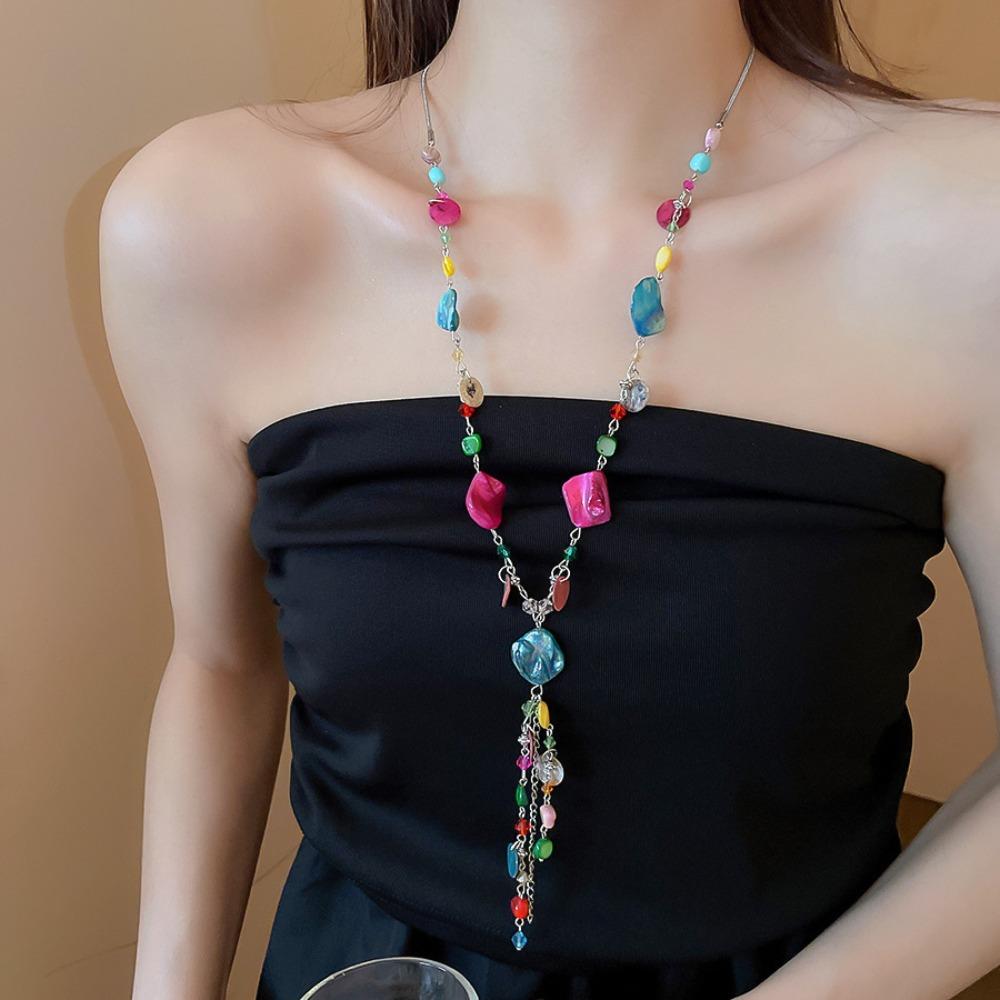 Fashion Bohemian Antique Necklace Colorful Stackable Double Layers Necklace Shell Beaded Long Necklace Women Girls