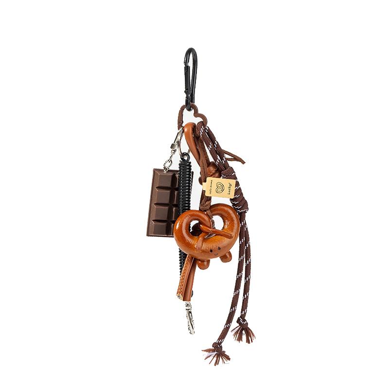 Yogodlns Подвеска в виде рогалика с щелочной водой, симпатичное улыбающееся лицо, плетеная веревочная сумка, аксессуар ручной работы, модный подарок