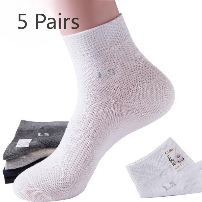 5 Pairs of Men's Summer Thin Cotton Mesh Breathable and Sweat Absorbing Tube Socks
