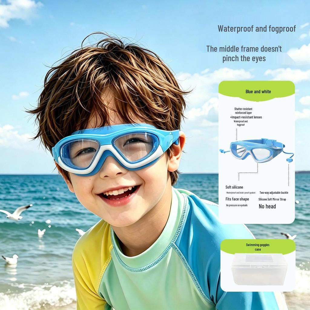 Kids' Waterproof Anti-Fog HD Swim Goggles & Cap Set with Medium Frame - Ideal for Boys and Girls