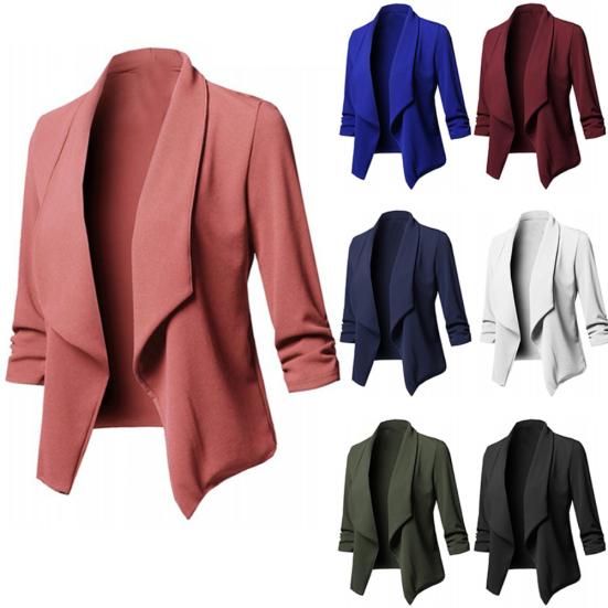 Solid Color Office Lady Lapel Long Sleeve Blazer Slim Fit Suit Coat Jacket