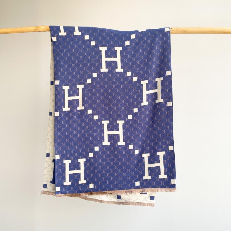 Classic Fashion Letter Thousand Birds Grid Imitation Cashmere Scarf Women's Winter Thickened Double Sided Air Conditioning Shawl Scarf Women's