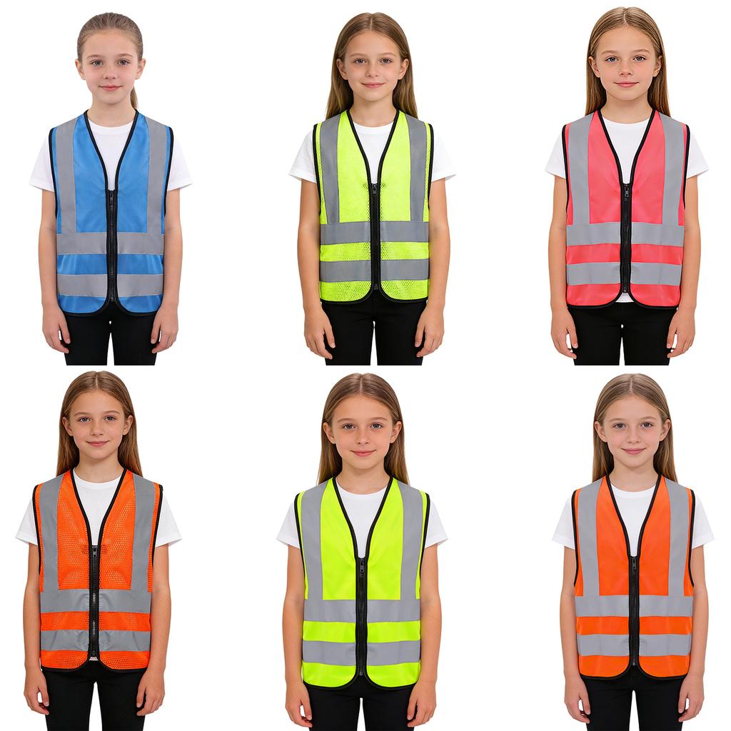 Unisex Kids Reflective Safety Vest Sleeveless High Visibility Zipper Waistcoat Outdoor Activity Costume