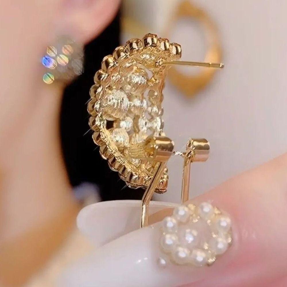 Girl Gift Geometric Crystal C Shaped Stud Earrings Women Earrings Korean Style Earrings Ear Studs