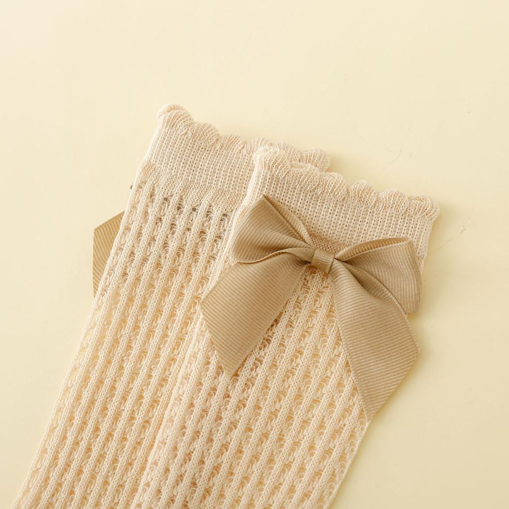 Новые летние детские носки для младенцев для девочек для новорожденных Mather Kids милые детские носки до колена с бантом для малышей нескользящие длинные носки хлопок