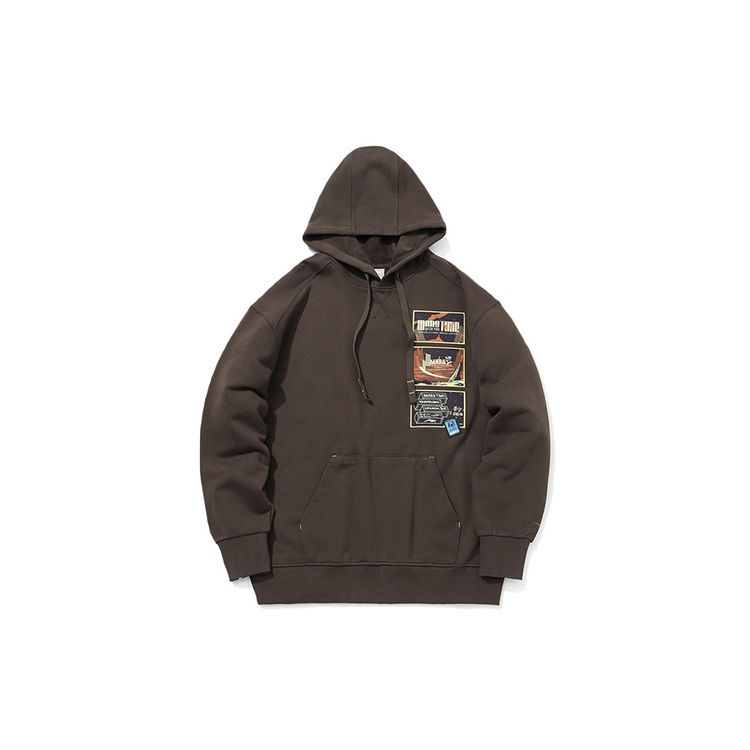 Li Ning X Panda Collaboration Printed Casual Pullover Sweatshirt Men Sweatshirt Black Brown AWDQC67-4