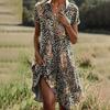 Женское платье в стиле бохо с цветочным принтом, летнее повседневное платье миди с V-образным вырезом и коротким рукавом, свободное платье-трапеция для пляжного отдыха