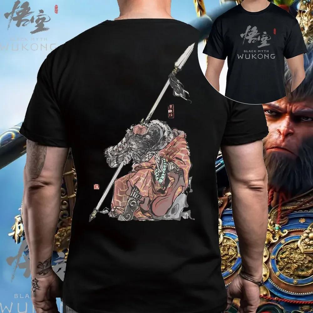 Черная футболка с принтом мифа Укуна из хлопка с рисунком группы Wukong Game, мужская рубашка с короткими рукавами, футболка Monkey King, топы