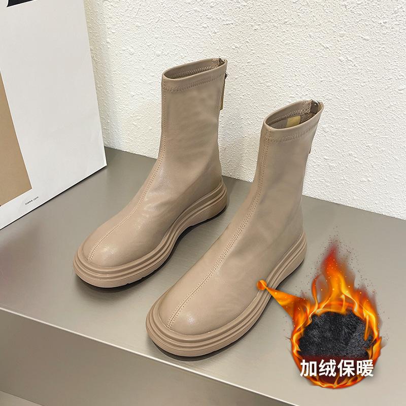 Весна и осень 2025 Новые ботинки на платформе Женские ботинки Мартин Белые одинарные ботинки Узкие ботинки Женские ботинки Челси Женские короткие ботинки