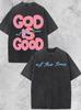 Vintage Washed God Is Good Pink Heart Graphic Women T-Shirt, Minimalist Christian Faith Casual Short Sleeve Top Women's T-shirt