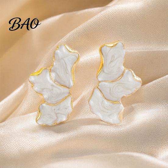 Alloy Earrings 1 Pair Stud for Women, Enamel Irregular Petal Shape Wear-resistant Ear Studs, French Style Pins Versatile Gift Jewelry Pleated