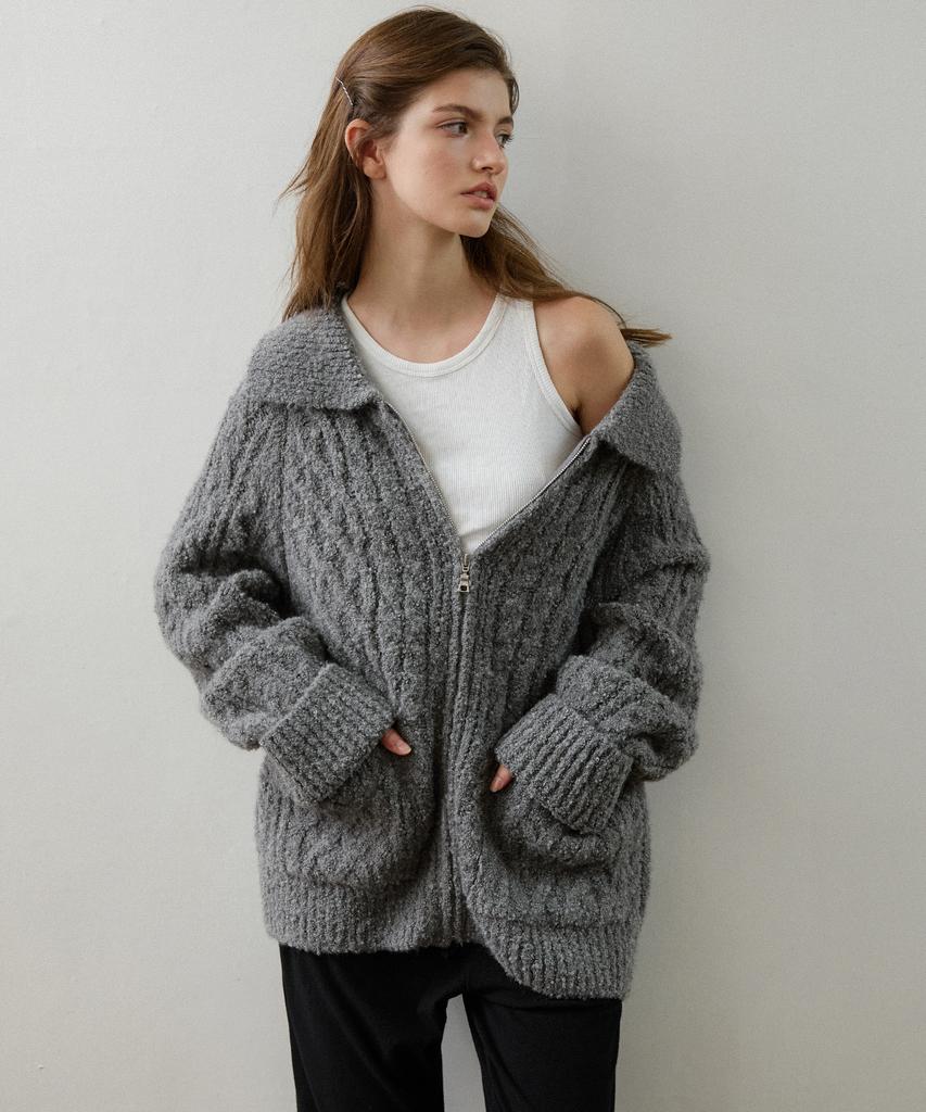 LETTERA Alpaca Wool Bookle Knit Zip-Up_2Color
